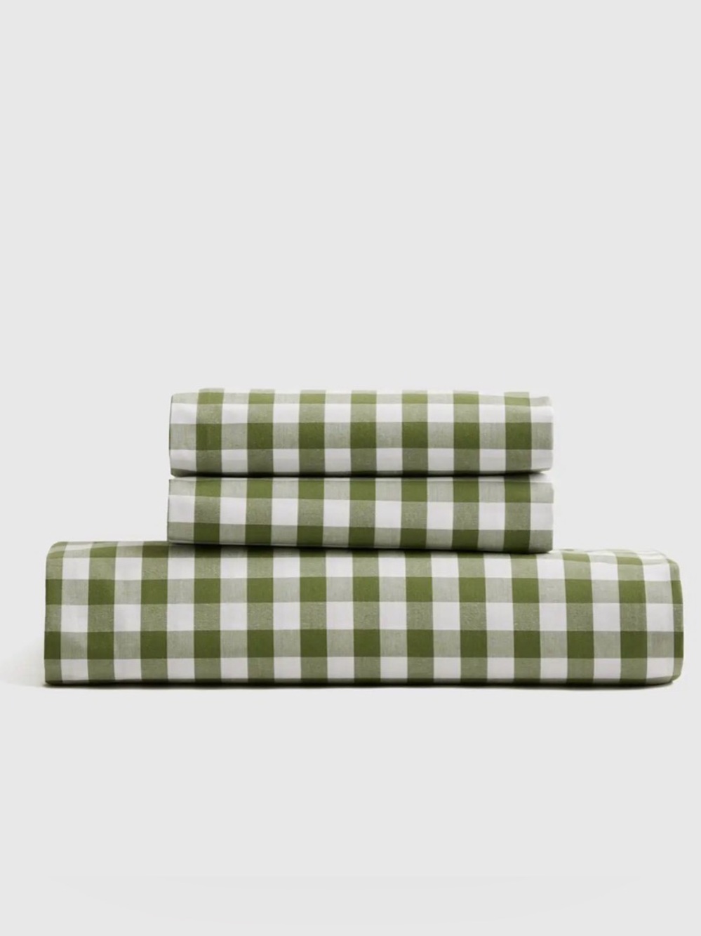 Quince King Olive Green Gingham Fitted Sheet & 1 Pillowcase Organic Cotton